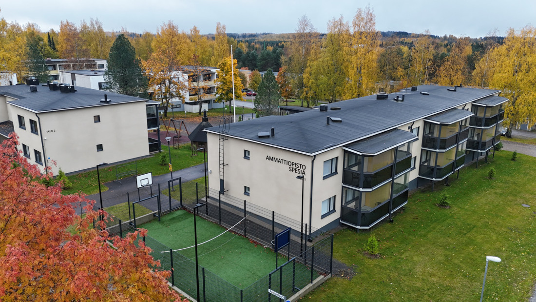 Spesian Kaunokkikuja-asuntola Pieksämäellä, ilmakuva.