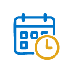 Piirroskuva kalenterista ja kellosta.