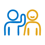 Piirroskuva kahdesta henkilöstä, joista toinen heiluttaa kättä ja toinen hymyilee.