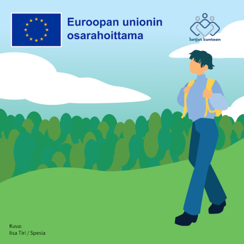 Maisemapiirroskuvassa EU rahoittaa ja Ketjut kuntoon logot.