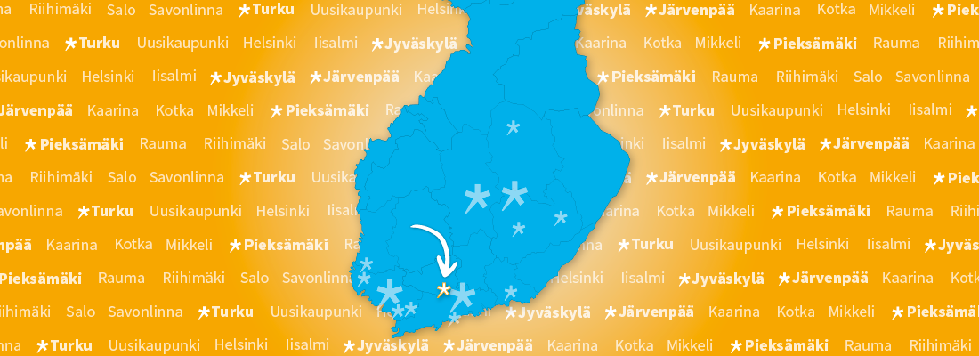 Suomen kartta, jossa korostettuna Riihimäki.