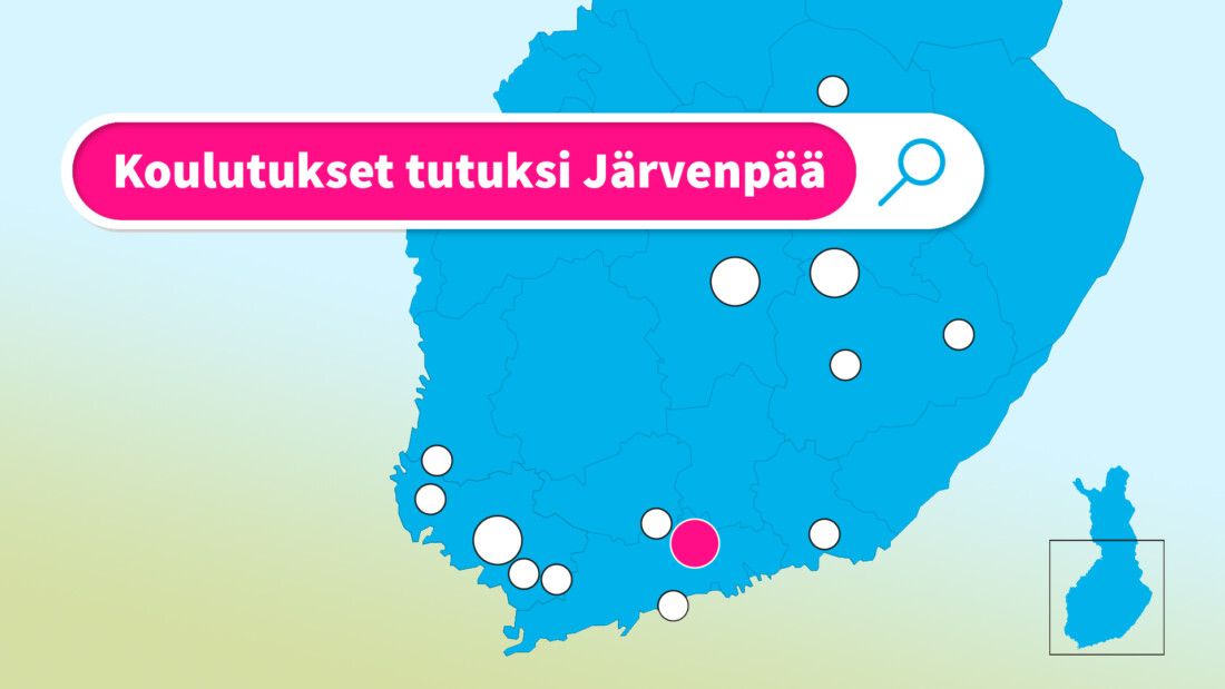 Järvenpää merkattu kartalle ja teksti "Koulutukset tutuksi Järvenpää"